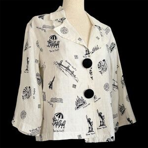 Heydari Boxy Lagenlook Linen Jacket Womens M Travel Cruise Theme Top Art To Wear